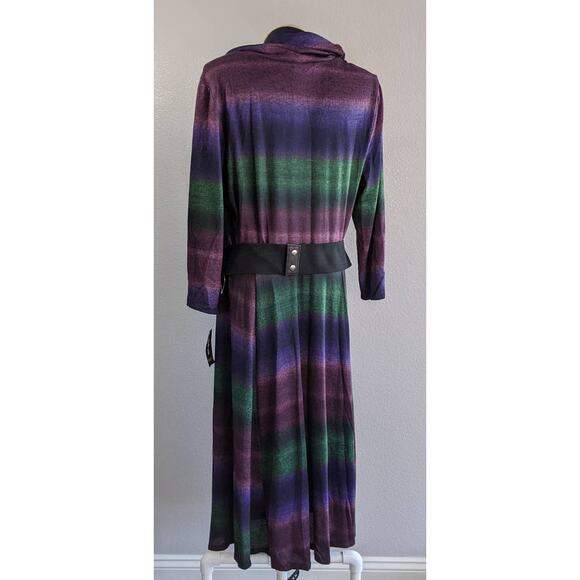 Style & Co Sweater Dress Large Ombre Cowlneck Long Sleeve Knee Purple Blue Belt - Picture 7 of 11